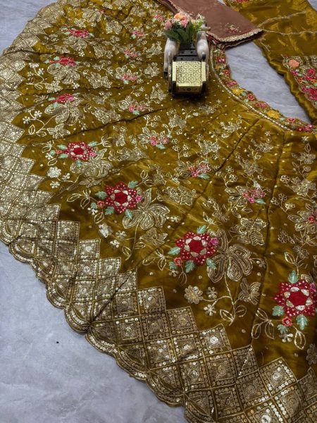 Mahendi Green Party Wear Jimmy Chu Lehenga with Embroidered Butterfly Net Dupatta Designer Lehenga Choli