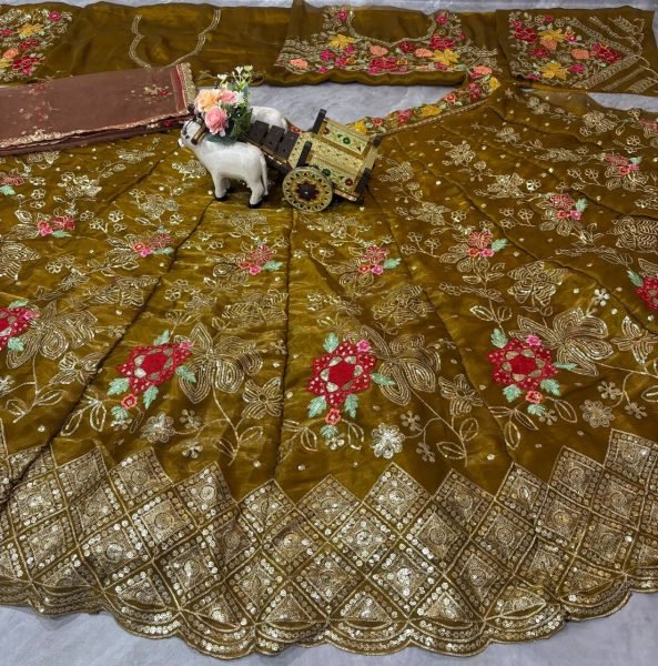 Mahendi Green Party Wear Jimmy Chu Lehenga with Embroidered Butterfly Net Dupatta Designer Lehenga Choli