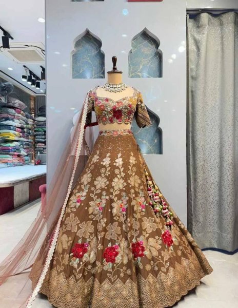 Mahendi Green Party Wear Jimmy Chu Lehenga with Embroidered Butterfly Net Dupatta Designer Lehenga Choli