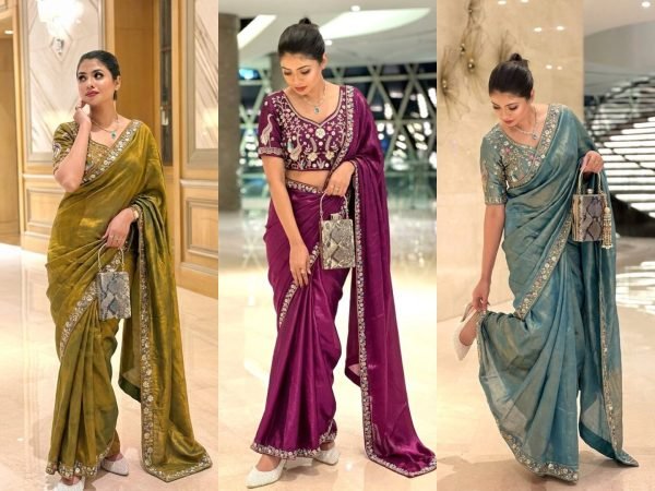 Mahendi Green Satin Silk Saree with Heavy Sequins Work at Wholesale Rate Designer Wedding Sarees Wholesale