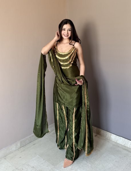 Mahendi Green Wedding Special Designer Chinon Kurti Set at Wholesale Rate Ready To Wear Collection