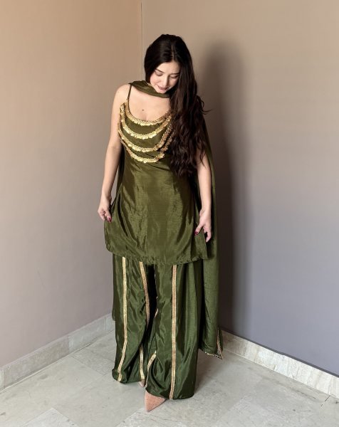 Mahendi Green Wedding Special Designer Chinon Kurti Set at Wholesale Rate Ready To Wear Collection
