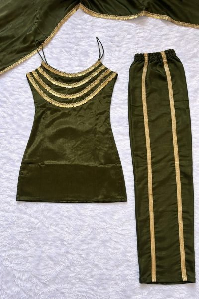 Mahendi Green Wedding Special Designer Chinon Kurti Set at Wholesale Rate Ready To Wear Collection