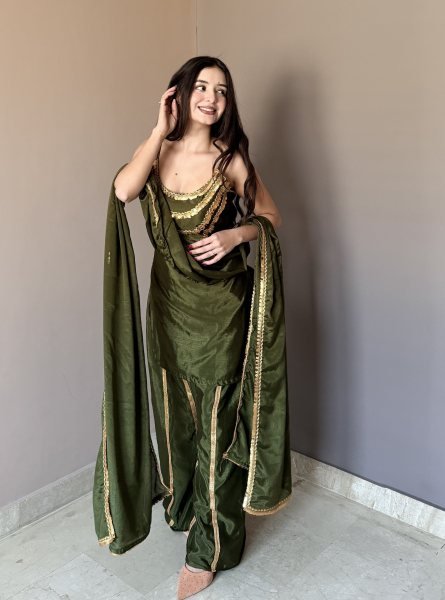 Mahendi Green Wedding Special Designer Chinon Kurti Set at Wholesale Rate Ready To Wear Collection