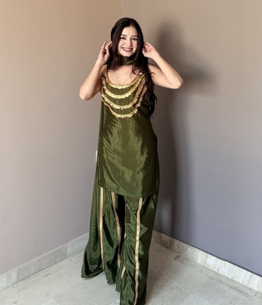 Mahendi Green Wedding Special Designer Chinon Kurti Set at Wholesale Rate Ready To Wear Collection