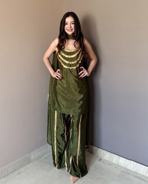 Mahendi Green Wedding Special Designer Chinon Kurti Set at Wholesale Rate Ready To Wear Collection