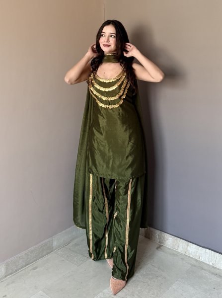 Mahendi Green Wedding Special Designer Chinon Kurti Set at Wholesale Rate Ready To Wear Collection