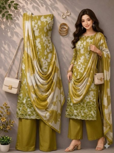 Mahendi Lilan Cotton Dress Material with Digital Print Dupatta for Festive Gatherings Punjabi Dress Materials Wholesale