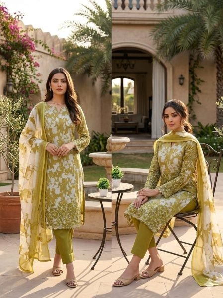 Mahendi Lilan Cotton Dress Material with Digital Print Dupatta for Festive Gatherings Punjabi Dress Materials Wholesale