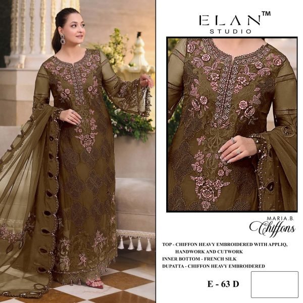 Mahndi Green Premium Chiffon Heavy Embroidered Suit with Chiffon Dupatta at Wholesale Rate Pakistani Suits Wholesale