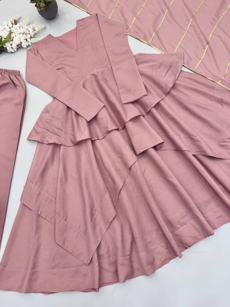Majestic Baby Pink Mal Chanderi Ready-to-Wear Sharara Suit Set with Heavy Embroidery Ready To Wear Collection