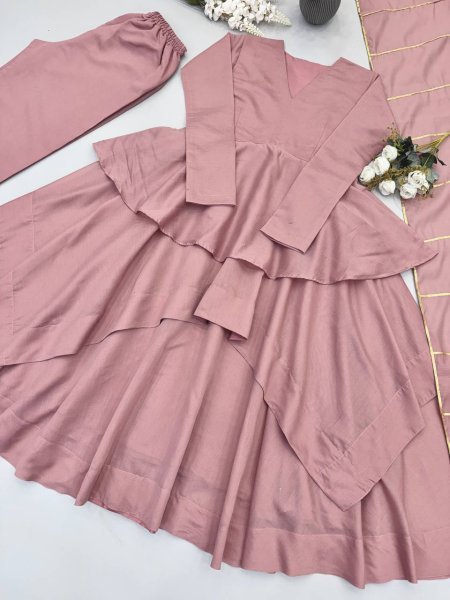 Majestic Baby Pink Mal Chanderi Ready-to-Wear Sharara Suit Set with Heavy Embroidery Ready To Wear Collection