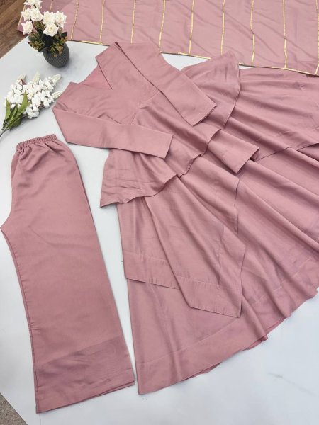 Majestic Baby Pink Mal Chanderi Ready-to-Wear Sharara Suit Set with Heavy Embroidery Ready To Wear Collection
