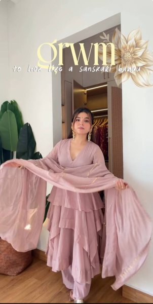 Majestic Baby Pink Mal Chanderi Ready-to-Wear Sharara Suit Set with Heavy Embroidery Ready To Wear Collection