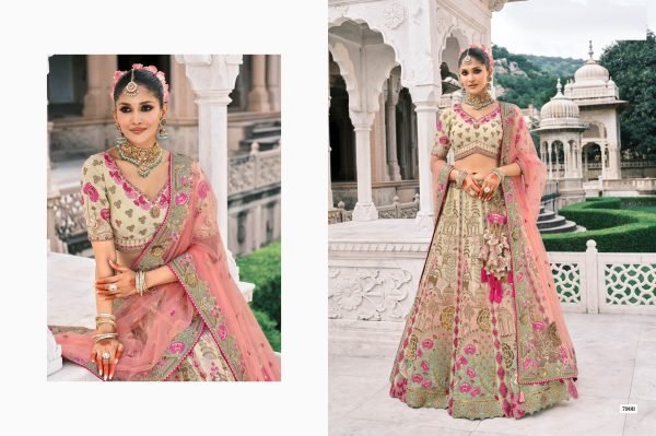 Majestic Beige And Peach Tissue Zari Sembroidered Wedding Lehenga Choli Bridal Lehenga Choli
