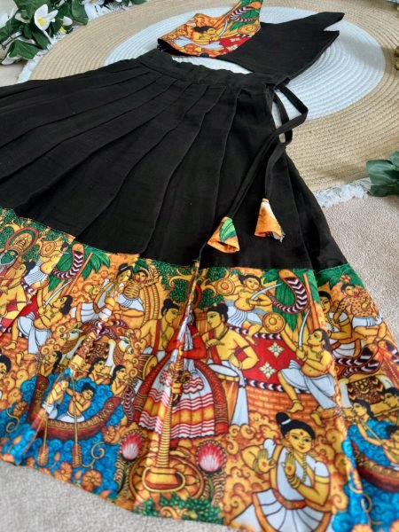 Majestic Black Color Kids Onam Festival Lehenga Choli with Kerala Kathakali Digital Print Girls Wear
