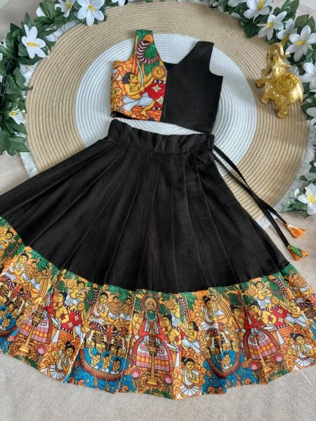 Majestic Black Color Kids Onam Festival Lehenga Choli with Kerala Kathakali Digital Print Girls Wear