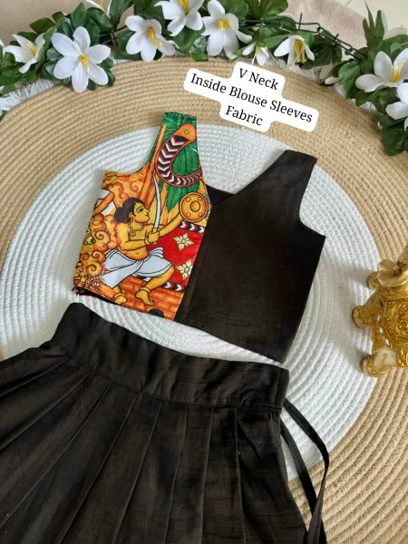 Majestic Black Color Kids Onam Festival Lehenga Choli with Kerala Kathakali Digital Print Girls Wear