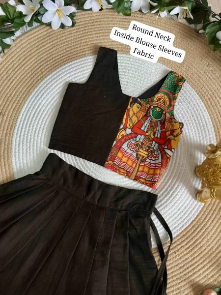 Majestic Black Color Kids Onam Festival Lehenga Choli with Kerala Kathakali Digital Print Girls Wear