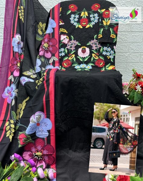 Majestic Black Designer Cotton Chikankari Suit Set with Maslin Print Dupatta for Women Pakistani Suits Wholesale
