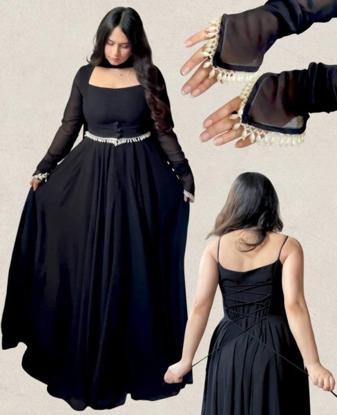 Majestic Black Faux Georgette Maxi Anarkali Suit at Manufacturer Rate Ready To Wear Collection