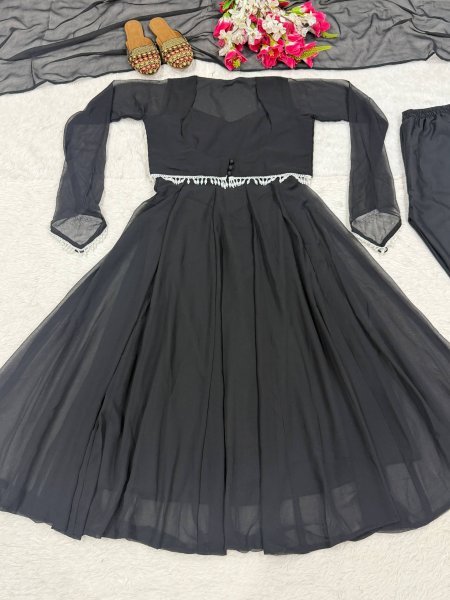 Majestic Black Faux Georgette Maxi Anarkali Suit at Manufacturer Rate Ready To Wear Collection