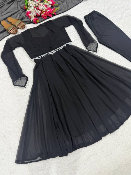 Majestic Black Faux Georgette Maxi Anarkali Suit at Manufacturer Rate Ready To Wear Collection