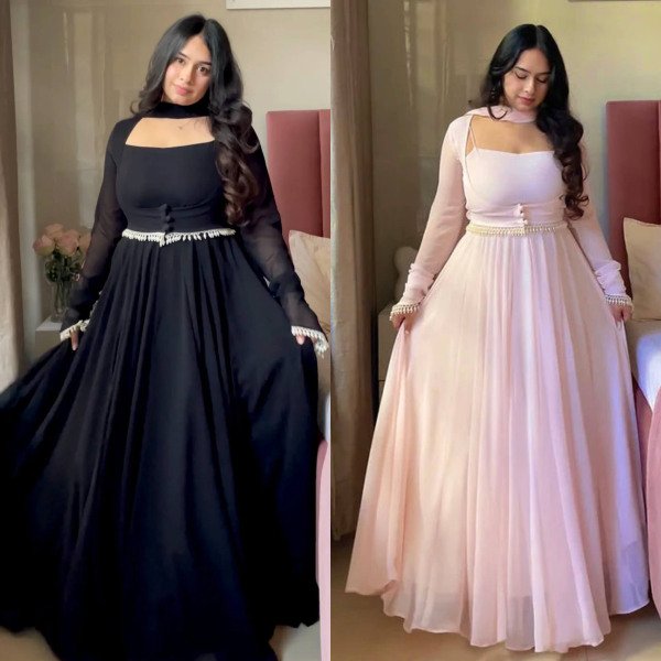 Majestic Black Faux Georgette Maxi Anarkali Suit at Manufacturer Rate Ready To Wear Collection
