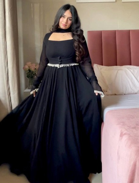 Majestic Black Faux Georgette Maxi Anarkali Suit at Manufacturer Rate Ready To Wear Collection