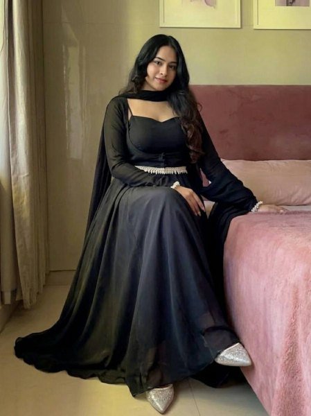 Majestic Black Faux Georgette Maxi Anarkali Suit at Manufacturer Rate Ready To Wear Collection