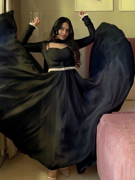 Majestic Black Faux Georgette Maxi Anarkali Suit at Manufacturer Rate Ready To Wear Collection