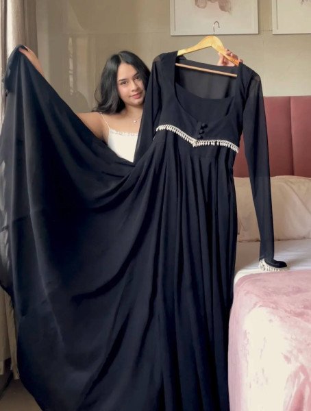 Majestic Black Faux Georgette Maxi Anarkali Suit at Manufacturer Rate Ready To Wear Collection
