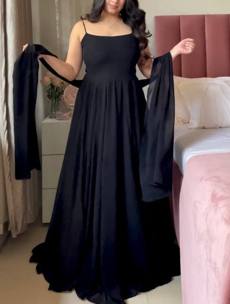 Majestic Black Faux Georgette Maxi Anarkali Suit at Manufacturer Rate Ready To Wear Collection
