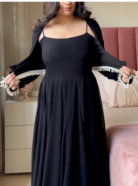 Majestic Black Faux Georgette Maxi Anarkali Suit at Manufacturer Rate Ready To Wear Collection