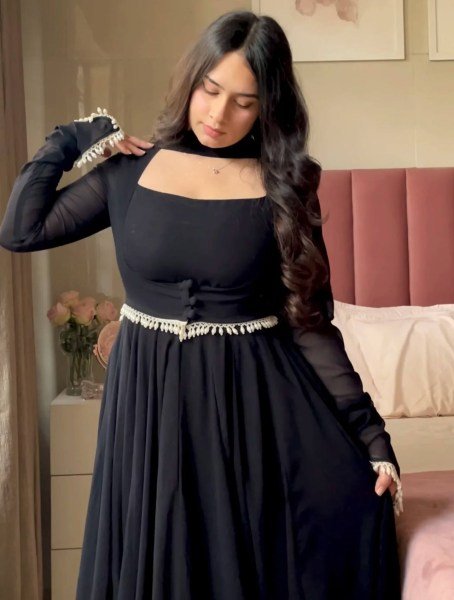 Majestic Black Faux Georgette Maxi Anarkali Suit at Manufacturer Rate Ready To Wear Collection