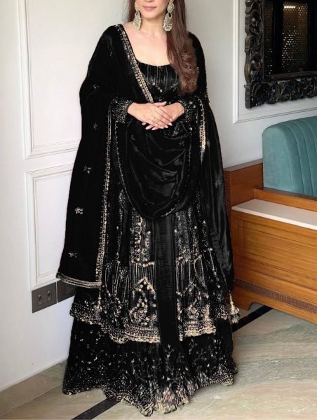 Majestic Black Lehenga Gown Set with Embroidery Dupatta for Reseller Buyers  Designer Lehenga Choli