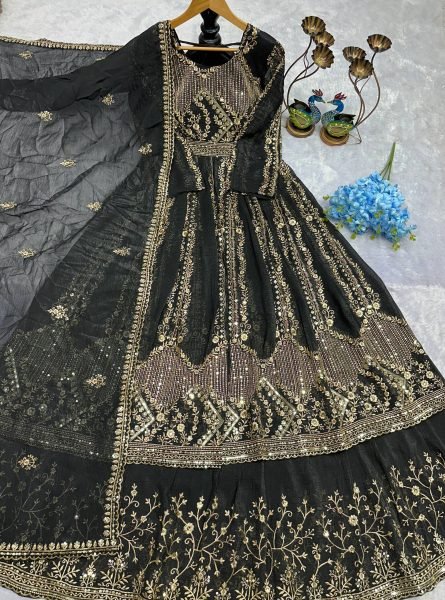 Majestic Black Lehenga Gown Set with Embroidery Dupatta for Reseller Buyers  Designer Lehenga Choli