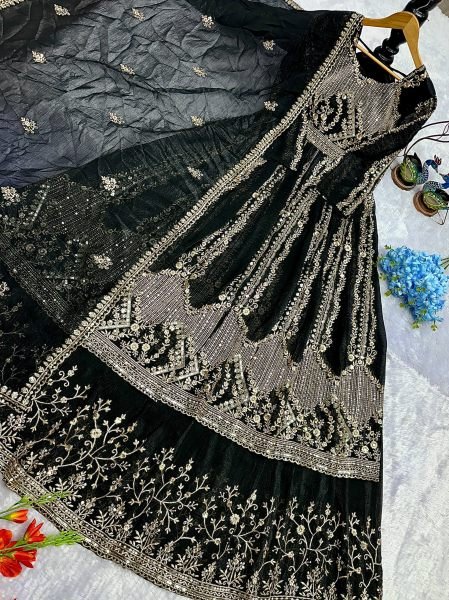 Majestic Black Lehenga Gown Set with Embroidery Dupatta for Reseller Buyers  Designer Lehenga Choli