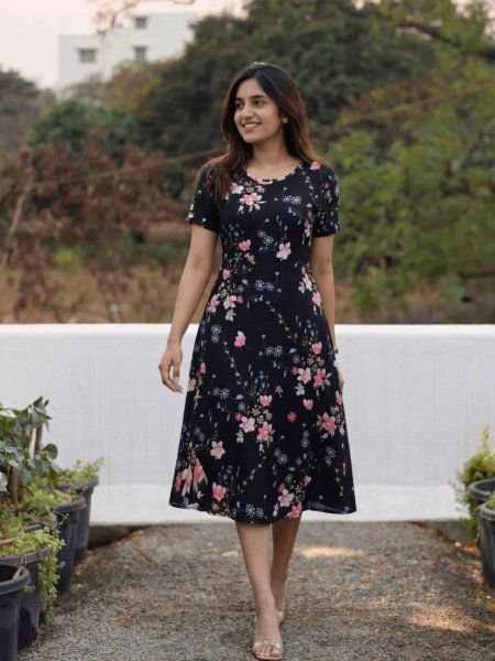 Majestic Black Printed Cotton Silk Maxi Dress with Butterfly Sleeves 