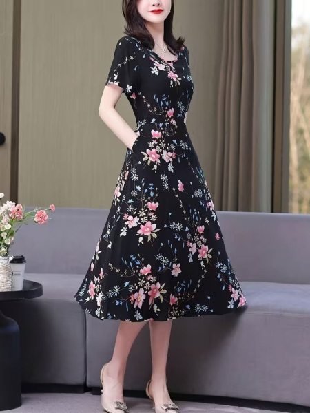 Majestic Black Printed Cotton Silk Maxi Dress with Butterfly Sleeves Western Ladies Top Wholesale