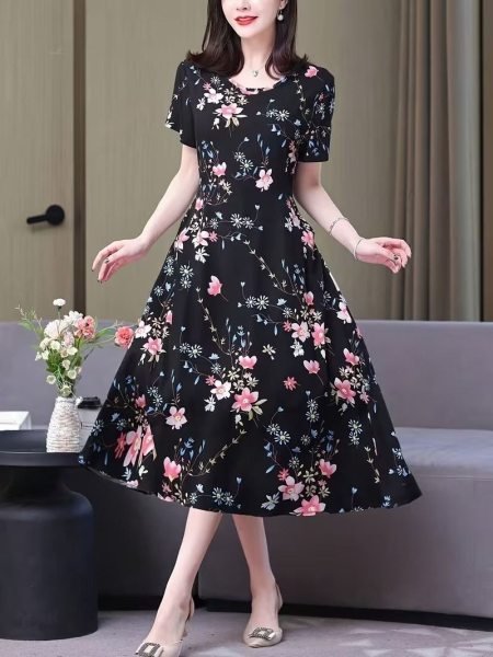 Majestic Black Printed Cotton Silk Maxi Dress with Butterfly Sleeves Western Ladies Top Wholesale