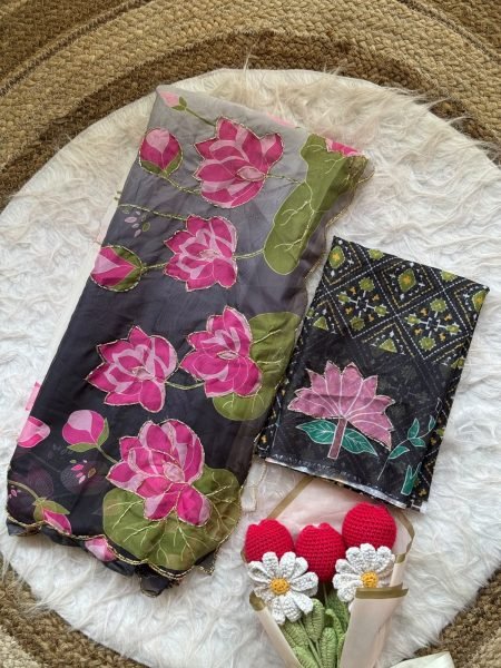 Majestic Black Pure Soft Organza Tabby Silk Saree with Designer Handwork at Wholesale Rate  Silk Sarees Wholesale