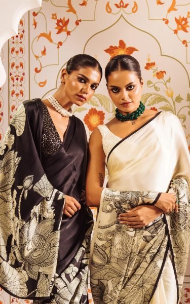 Majestic Black Satin Saree a Gold Floral Print And a Solid Border Printed Cotton Sarees Wholesale