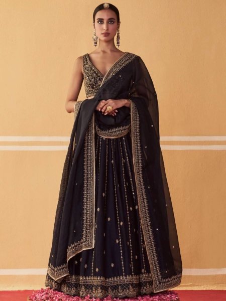 Majestic Black Stylish Black Gold Lehenga with Designer Dupatta  Lehenga