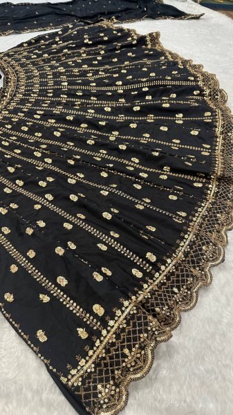 Majestic Black Stylish Black Gold Lehenga with Designer Dupatta Bollywood Lehenga Choli