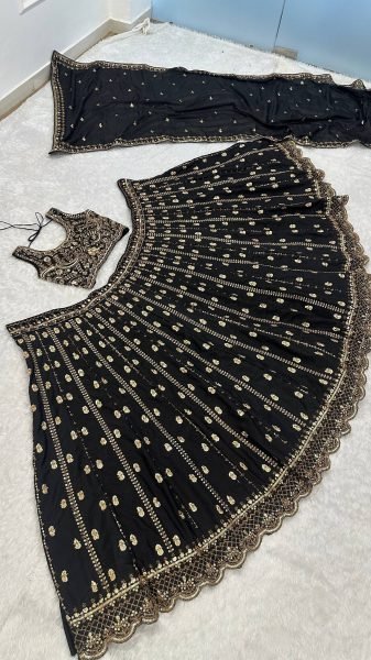 Majestic Black Stylish Black Gold Lehenga with Designer Dupatta Bollywood Lehenga Choli