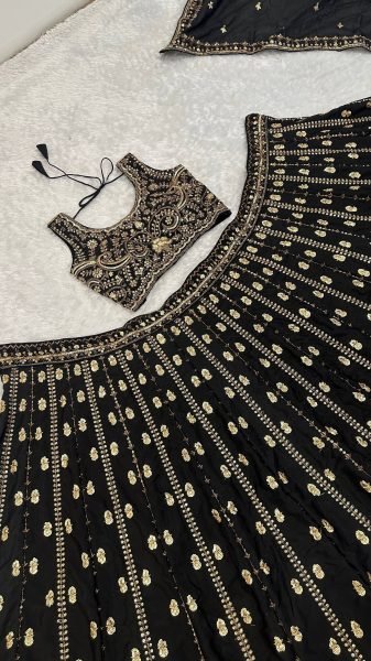 Majestic Black Stylish Black Gold Lehenga with Designer Dupatta Bollywood Lehenga Choli