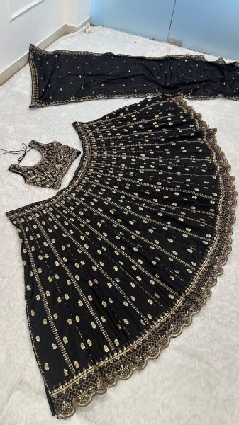 Majestic Black Stylish Black Gold Lehenga with Designer Dupatta Bollywood Lehenga Choli