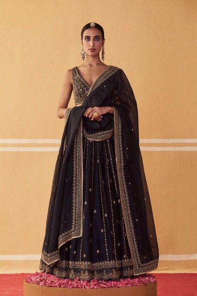 Majestic Black Stylish Black Gold Lehenga with Designer Dupatta Bollywood Lehenga Choli