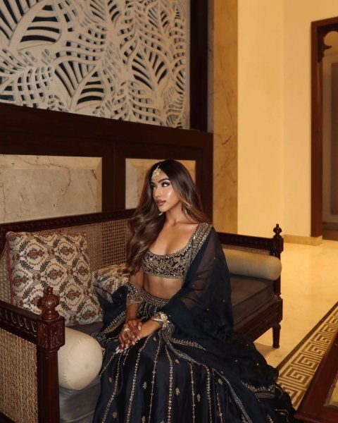 Majestic Black Stylish Black Gold Lehenga with Designer Dupatta Bollywood Lehenga Choli